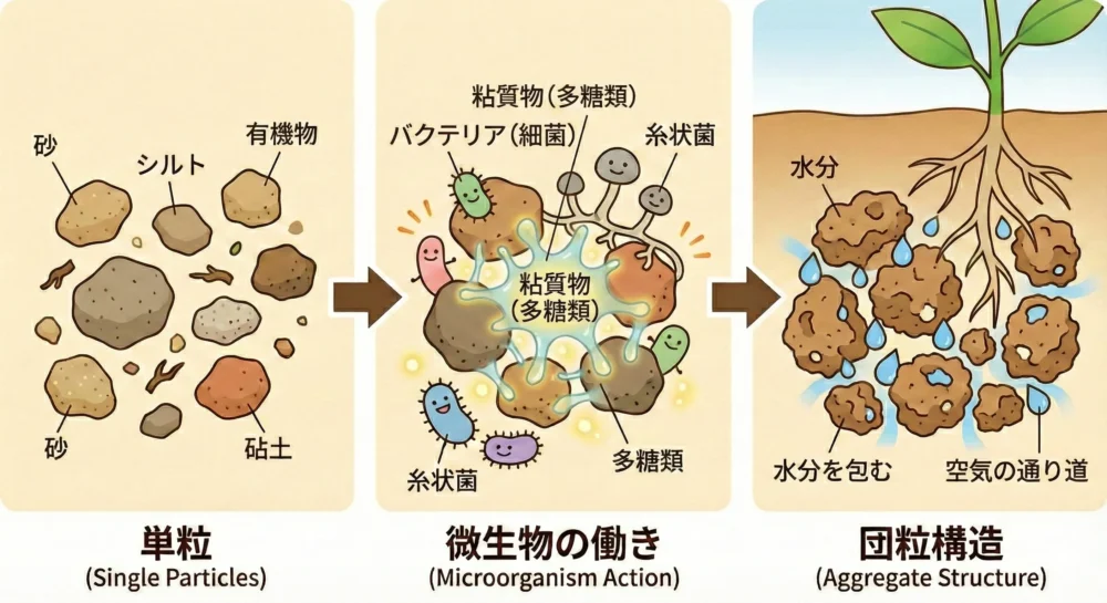 団粒構造を形成し、ふかふかの土を作る